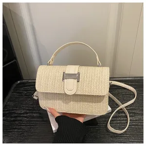 Modieuze Vrouwen Stro Geweven Crossbody Tas Zomer Chic Handvat Kleine Vierkante Tas Nieuw