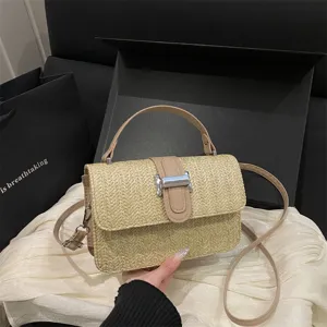 Vrouwen stro geweven crossbody tas mode zomer casual schouder handtas niche ontwerp.