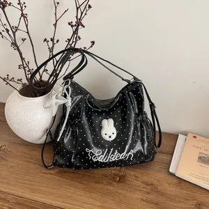 Borsa a tracolla in pelle a pois stile coreano zaino nero grande borsa tote da donna
