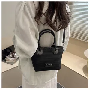 Woven bucket bag for women, casual crossbody shoulder bag with top handle and stylish design.