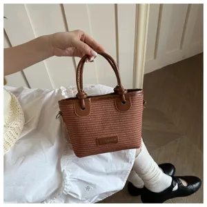 Stylish straw bucket bag woven handbag crossbody shoulder bag for women summer beach
