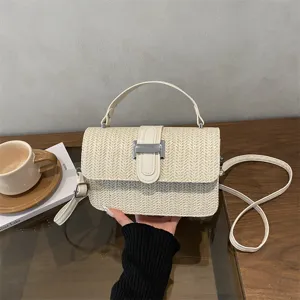 Vrouwen mode stro geweven vierkante tas zomer nieuw design chique elegante schoudertas