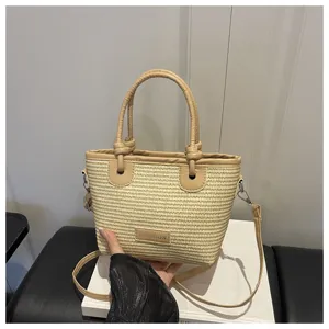 Straw woven bucket bag handbag crossbody bag stylish summer beach shoulder bag with top handle