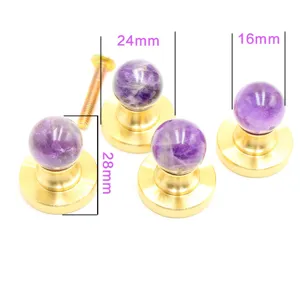Natural amethyst cabinet knob with brass base, luxurious drawer pull for furniture hardware.