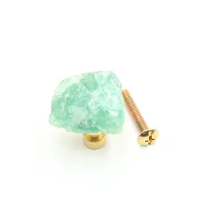 Bouton de meuble en cristal vert brut naturel avec base en laiton pour tiroir porte d'armoire