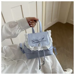 Grazioso mini zaino in pizzo floreale da donna, zainetto carino con grazioso fiocco.