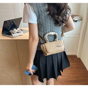 Damen Mode Trend kleine Umhängetasche PU Leder lässige Handtasche silberner Griff