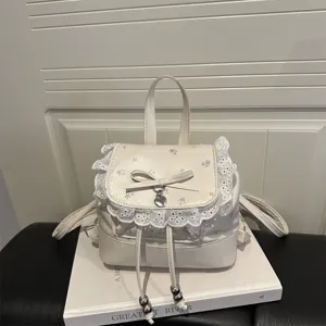 Mini Zaino in Pizzo Floreale Dolce per Donna Pelle PU Zaino Casual da Viaggio Fiocco Carino Borsa Scolastica