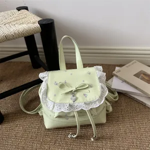 Mini zaino floreale dolce con grazioso bordo in pizzo e fiocco, perfetto zaino da viaggio casual.