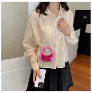 Chic shiny pink mini shoulder bag, trendy glitter metallic crossbody bag for women daily commute.