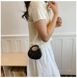 Women acrylic crescent evening bag stylish mini sparkly handbag with metal chain strap cross body