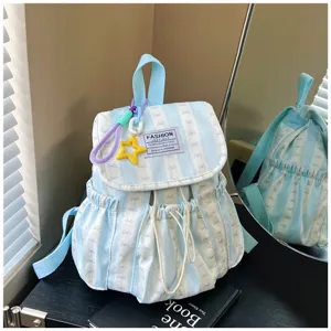 Stylish blue and white striped backpack for teen girls casual school bookbag cute daypack