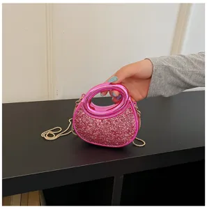 Pink glitter crescent acrylic mini handbag for women elegant evening party shoulder crossbody bag