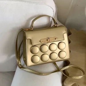 Women's Top Handle Crossbody Bag PU Leather Fashion Retro Satchel Purse With Unique Round Relief Design And Metal Lock