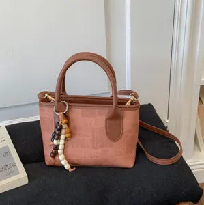Γυναικεία vintage καφέ τσάντα χειρός tote casual τσάντα ώμου με χάντρες κρεμαστό