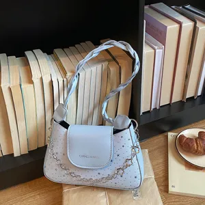 Borsa a Tracolla in Pelle PU da Donna Moda Catena Stella Impressa Retro Casual Borsa Sottoascellare Manico Superiore