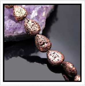 Copper plated teardrop lava stone beads loose gemstone beads for DIY retro jewelry making
