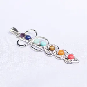 Pendentif collier en cristal chakra argenté pour femme, bijoux de pierres précieuses cadeau.