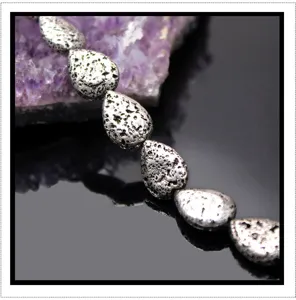 Silver electroplated lava stone teardrop loose beads DIY retro jewelry accessories