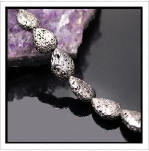 Electroplated silver lava stone teardrop loose beads for DIY retro jewelry making accessories.