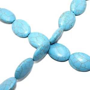 Perline ovali in turchese sintetico per la creazione di bracciali e gioielli blu