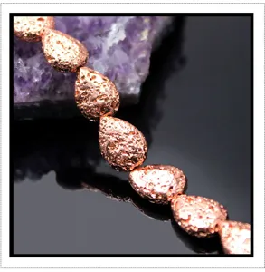Electroplated Rose Gold Lava Stone Teardrop Beads Loose DIY Jewelry Accessories for European Style