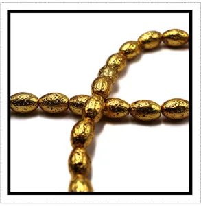 Gold electroplated volcanic stone barrel loose beads for DIY bracelet jewelry making accessories.