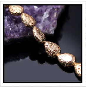 Electroplated teardrop lava stone loose beads for DIY retro jewelry making accessories.