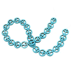 Synthetic turquoise peace sign beads round loose beads for DIY jewelry making necklaces bracelets.