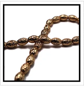 Electroplated gold lava stone loose beads DIY bracelet European jewelry accessories strand