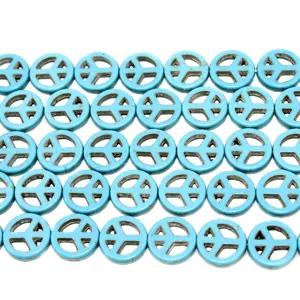 Synthetic turquoise peace sign round beads DIY jewelry accessories for handmade necklaces.