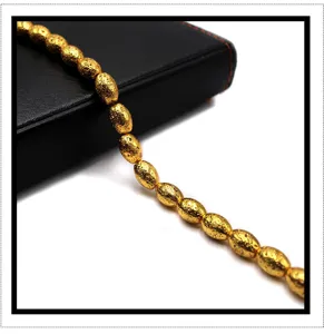 Gold electroplated volcanic lava stone barrel beads strand DIY bracelet jewelry accessory
