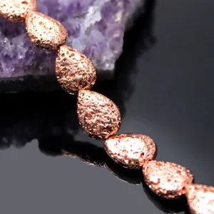 Electroplated rose gold teardrop lava stone loose beads for DIY retro jewelry making.