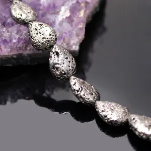 Electroplated silver lava stone teardrop loose beads for DIY vintage jewelry accessories.