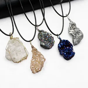 Natural Agate Crystal Geode Pendant Irregular Mineral Cluster DIY Necklace Accessory Pendant Only Without Chain