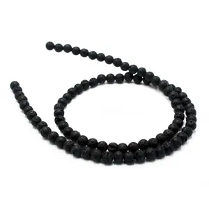 Schwarze Natur-Lavastein Perlen Strang für DIY Schmuckherstellung und Armband Zubehör.