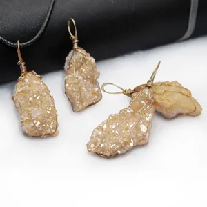 Natural crystal cluster pendant irregular raw stone necklace handmade jewelry accessory