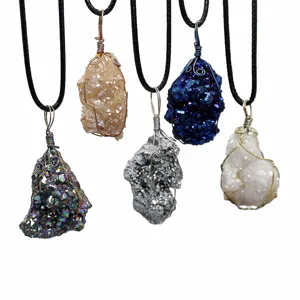 Natural crystal cluster raw stone pendant necklace irregular quartz diy jewelry accessories