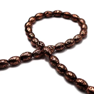 Electroplated copper lava stone barrel loose beads for DIY bracelet jewelry accessories