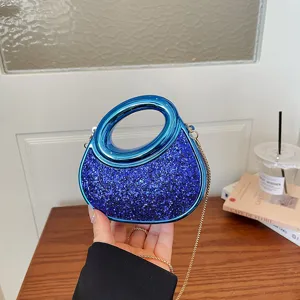 Women glitter crescent acrylic evening bag stylish shoulder cross-body bag for party