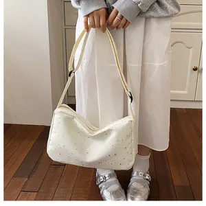 Minimalistische witte sterrenprint canvas crossbody tas grote capaciteit studenten tas