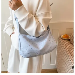 Sterrenprint canvas schoudertas, casual grote crossbody tas voor dagelijks gebruik.