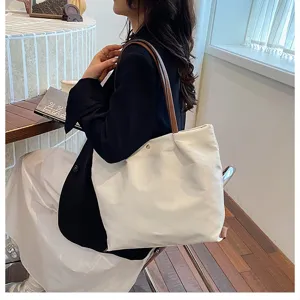 Casual minimalist nylon tote bag for women, lightweight daily commuting shoulder underarm bag.