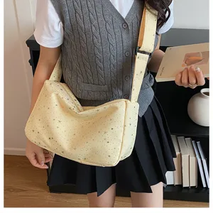 Canvas schoudertas met leuk sterrenpatroon, grote dagelijkse crossbodytas voor studenten.