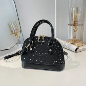 Sac bandoulière dôme noir pour femmes motif étoile sac à main cuir PU décontracté