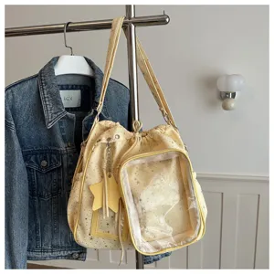 Zaino itabag giallo con stampa a stelle carino borsa trasparente multifunzionale