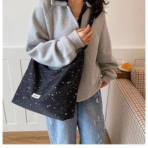 Large capacity tote bag casual black star print shoulder bag for women daily fashion