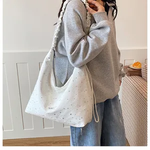 Casual hobo shoulder bag with starry print and chic ruched strap for daily wear and travel.