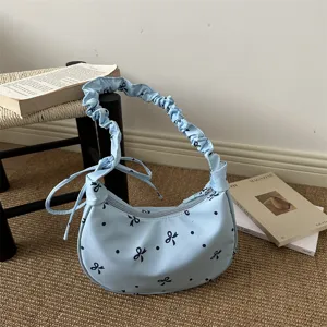 Borsa a tracolla con stampa fiocco stile coreano, borsa casual con cinturino volant.