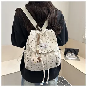 Niedlicher Cord Mini Rucksack für Damen, stylischer Freizeit Kordelzug Tagesrucksack.